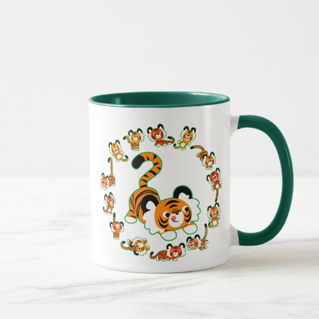 Cute Cartoon Tigers Mandala (green) Mug (Right)