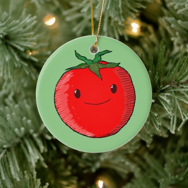 Cute Cartoon Tomato Ceramic Ornament (Tree)