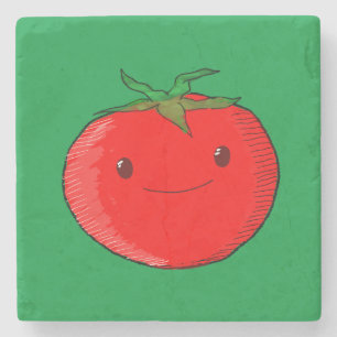Cute Cartoon Tomato Green Stone Coaster