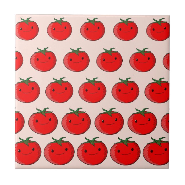 Cute Cartoon Tomato Pattern Decorative Individual  Ceramic Tile (Front)