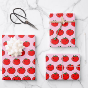 Cute Cartoon Tomato Pattern Pink Wrapping Paper Sheets