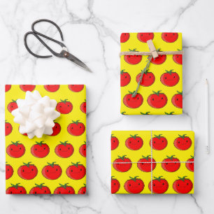 Cute Cartoon Tomato Pattern Yellow Wrapping Paper Sheets