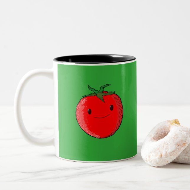Cute Cartoon Tomato Two-Tone Coffee Mug (With Donut)