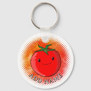 Cute Cartoon Tomato Watercolor Background Keychain