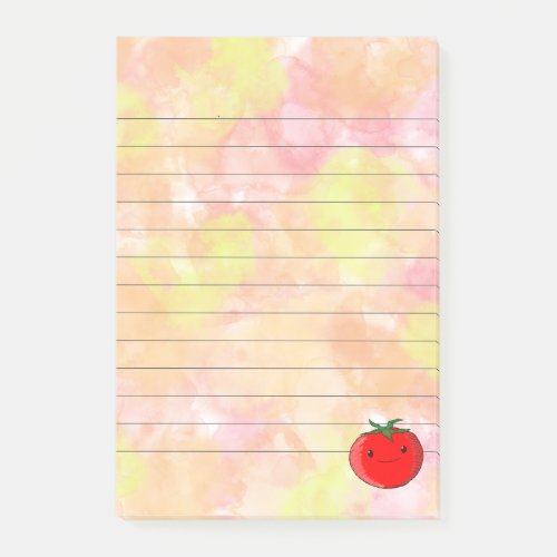 Cute Cartoon Tomato Watercolor Background Lined Post_it Notes