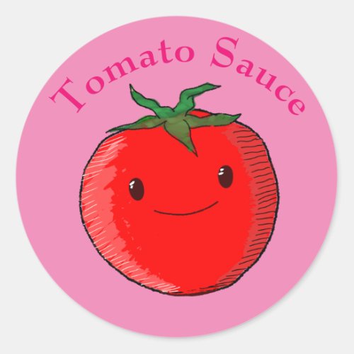 Cute Cartoon Tomato With Pink Text Classic Round Sticker