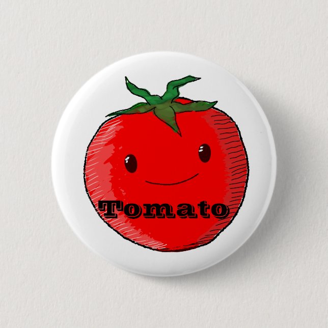 Cute Cartoon Tomato With Text Button (Front)