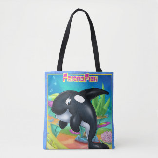 Cute cartoon tote bag with cartoon whale