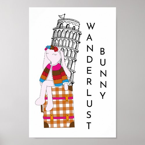 Cute Cartoon Travel Bunny Italy Vacation Poster