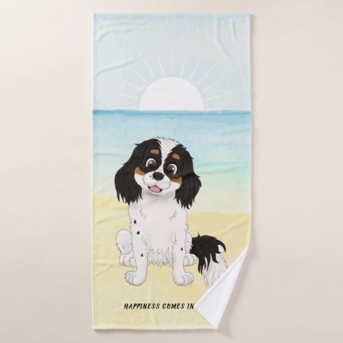 Cute Cartoon Tri Colored Cavalier Spaniel Bath Towel