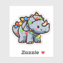 Cute Cartoon Triceratops Christmas Sticker