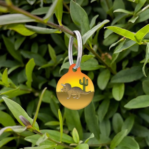 Cute Cartoon Triceratops Dinosaur In Sunset Desert Pet ID Tag