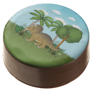 Cute Cartoon Triceratops Dinosaur Tropical Chocolate Covered Oreo