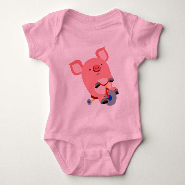 Cute Cartoon Tricycle Pig Baby Bodysuit (Front)