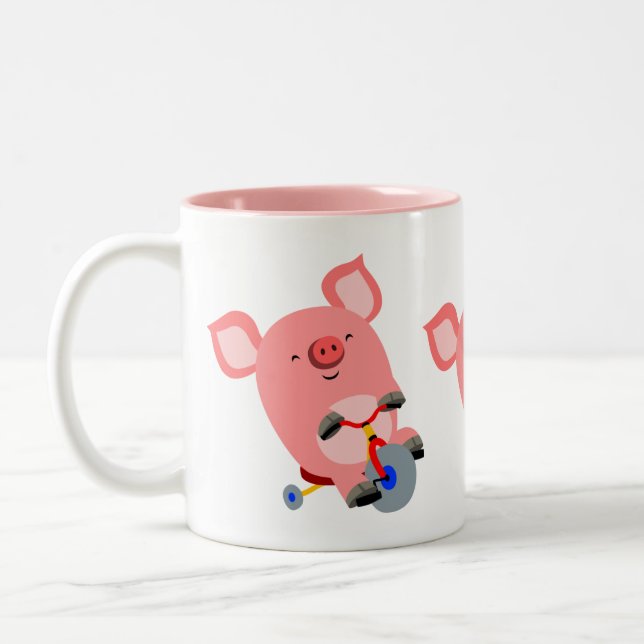 Cute Cartoon Tricycle Pig Mug (Left)