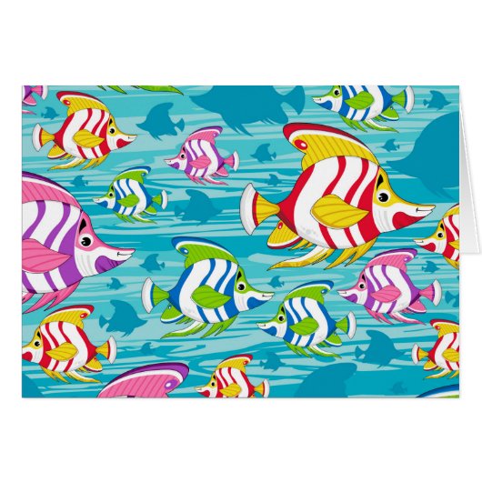 Cute Cartoon Tropical Fish Pattern Cards (Front Horizontal)