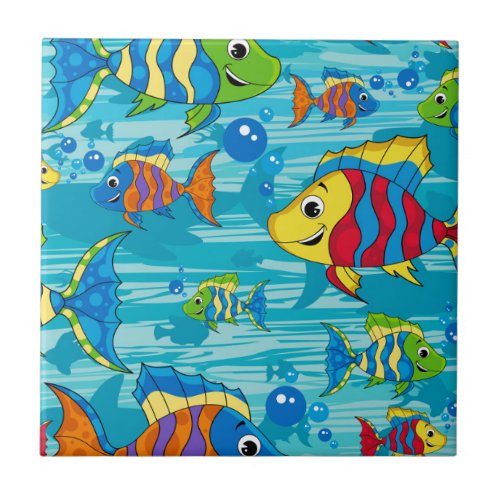 Cute Cartoon Tropical Fish Tile