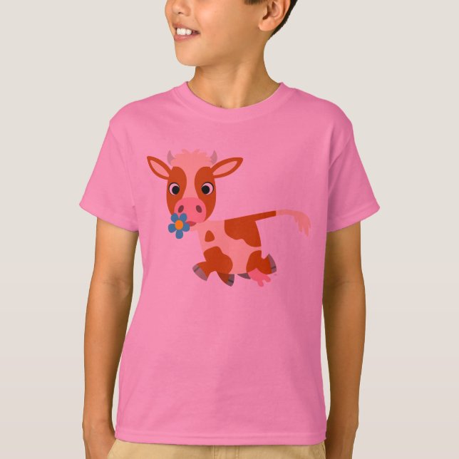 Cute Cartoon Trotting Cow Children T-Shirt (Front)