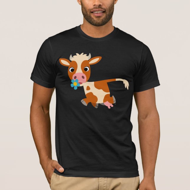 Cute Cartoon Trotting Cow T-Shirt (Front)