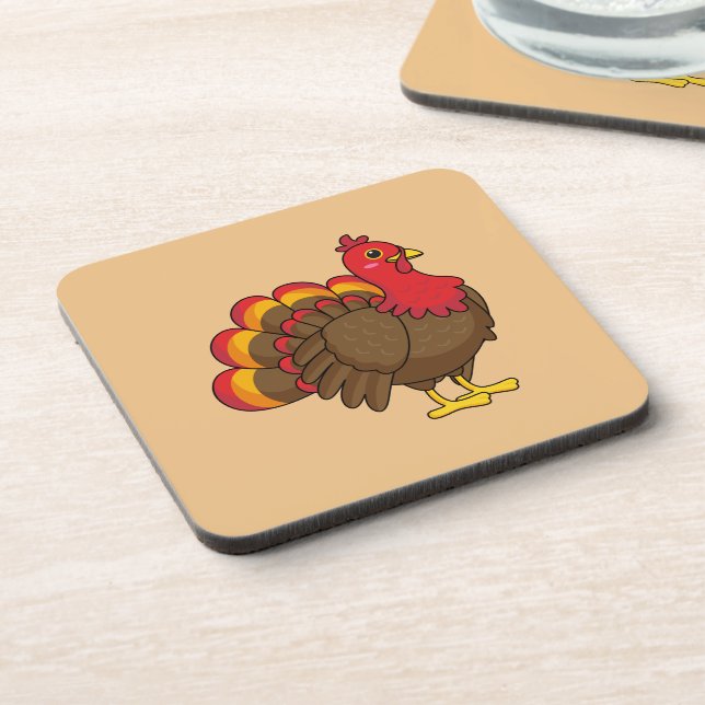 Cute Cartoon Turkey Beverage Coaster (Left Side)