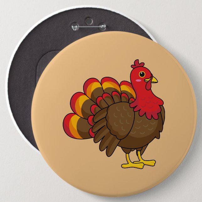 Cute Cartoon Turkey Button (Front & Back)