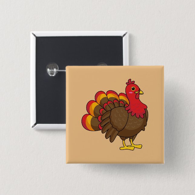 Cute Cartoon Turkey Button (Front & Back)
