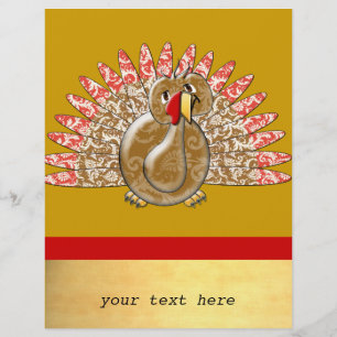 Cute Cartoon Turkey Damask Pattern Flyer