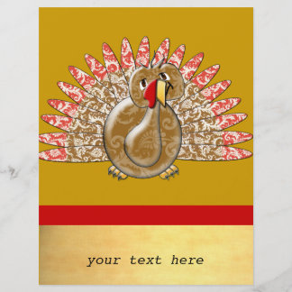 Cute Cartoon Turkey Damask Pattern Flyer