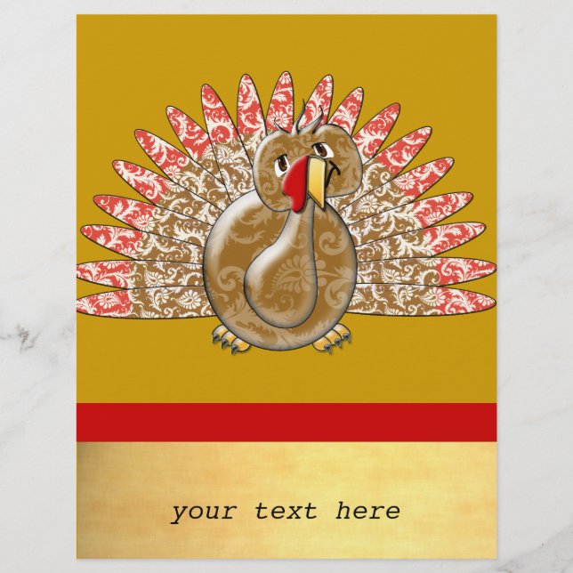 Cute Cartoon Turkey Damask Pattern Flyer (Front)