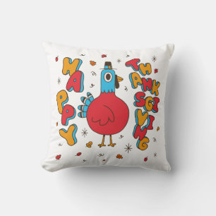 Cute Cartoon Turkey Fall Throw Pillow
