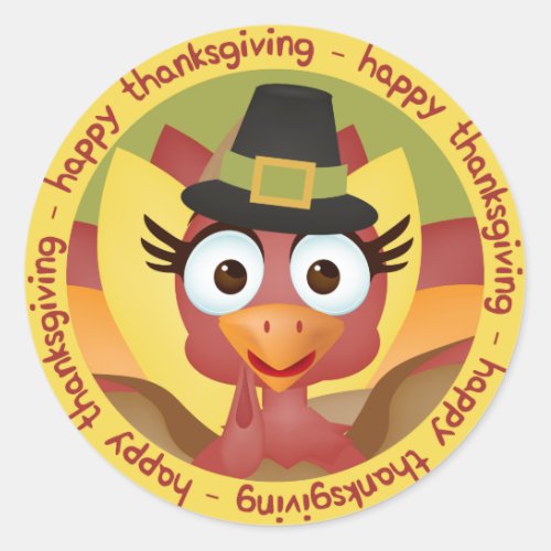 Cute Cartoon Turkey happy thanksgiving Classic Round Sticker