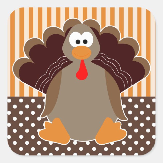 Cute Cartoon Turkey Happy Thanksgiving Sticker