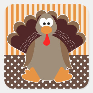 Cute Cartoon Turkey Happy Thanksgiving Sticker