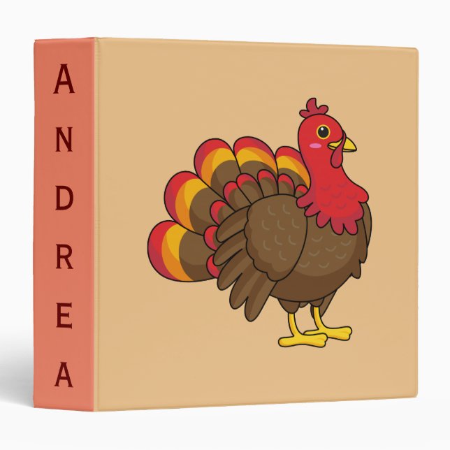 Cute Cartoon Turkey | Personalize 3 Ring Binder (Front/Spine)