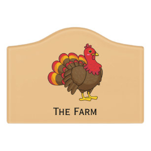 Cute Cartoon Turkey   Personalize Door Sign