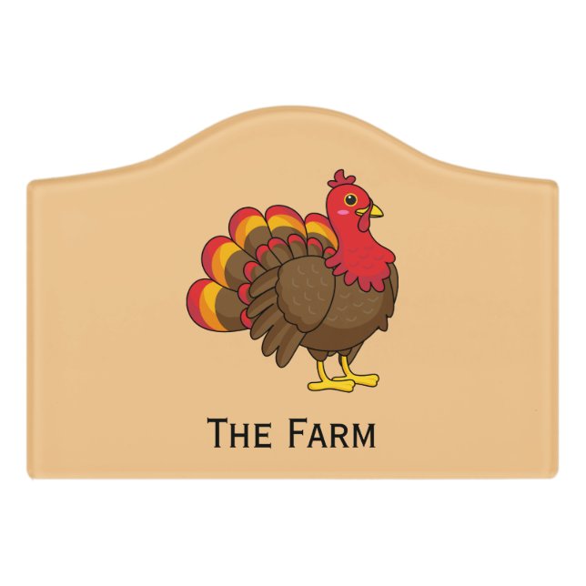 Cute Cartoon Turkey | Personalize Door Sign (Small Crest Front)
