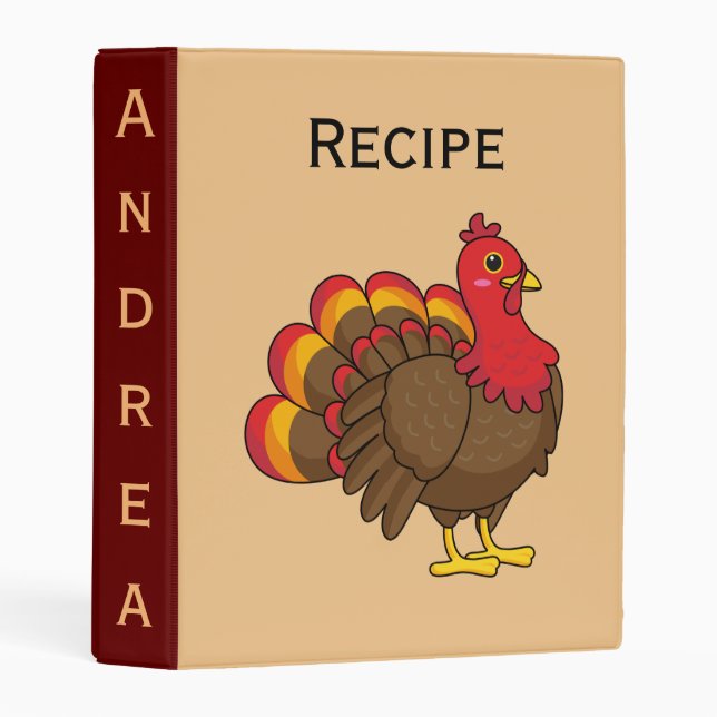 Cute Cartoon Turkey | Personalize Mini Binder (Front/Spine)