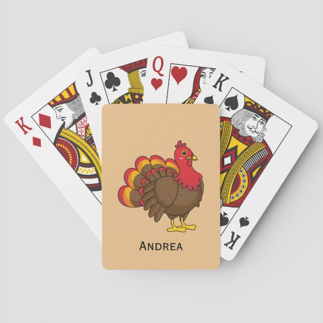 Cute Cartoon Turkey | Personalize Poker Cards (Back)