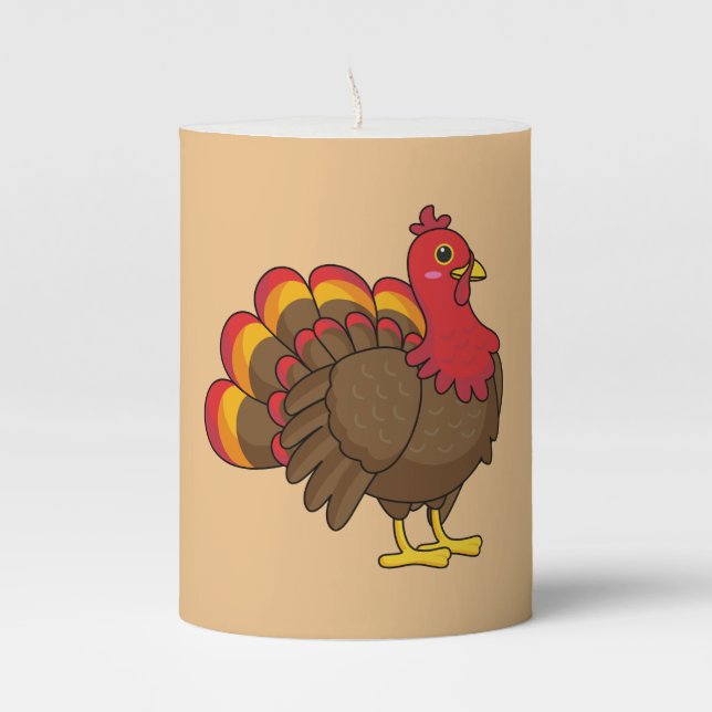 Cute Cartoon Turkey Pillar Candle (Front)