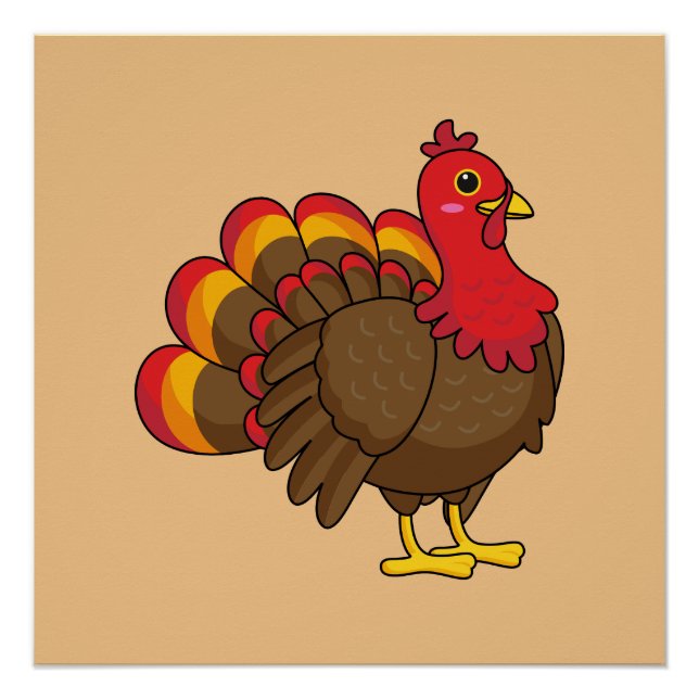 Cute Cartoon Turkey Poster (Front)