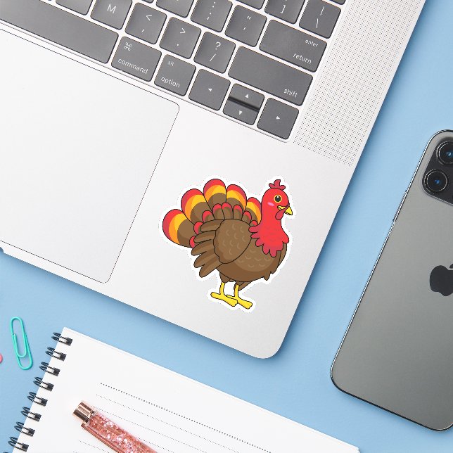 Cute Cartoon Turkey Sticker (Laptop w/ iPhone)