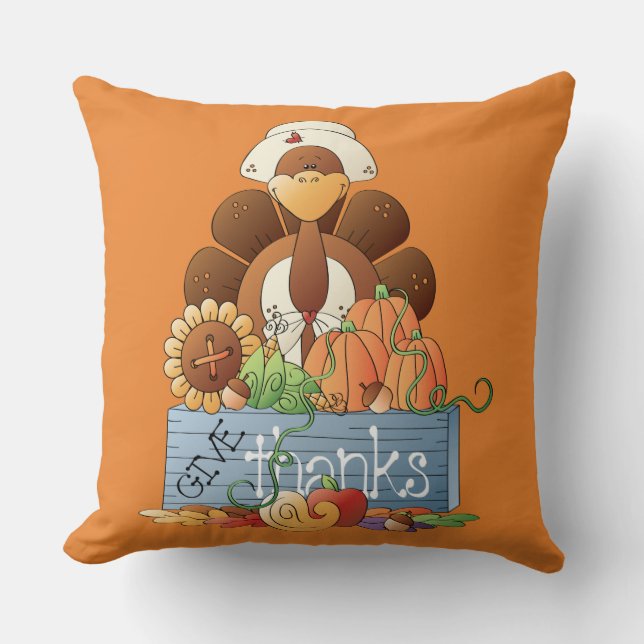 Cute Cartoon Turkey Throw Pillow (Front)