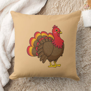 Cute Cartoon Turkey Throw Pillow