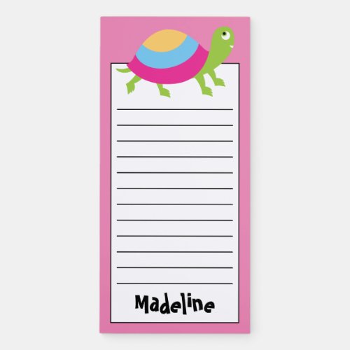 Cute Cartoon Turtle  Add Your Name Magnetic Notepad