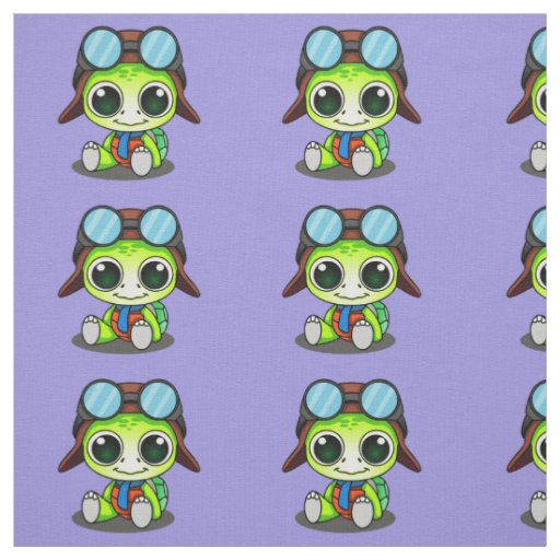 Cute Cartoon Turtle in Aviator Hat Fabric