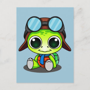 Cute Cartoon Turtle in Aviator Hat Postcard