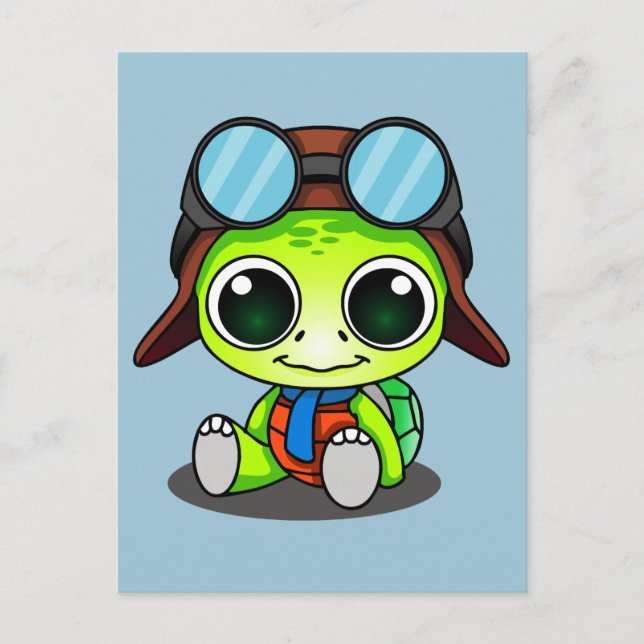 Cute Cartoon Turtle in Aviator Hat Postcard (Front)