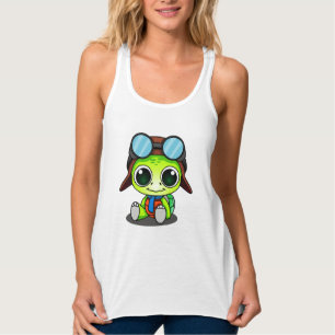 Cute Cartoon Turtle in Aviator Hat Tank Top