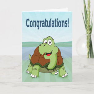 Cute Cartoon Turtle Smiling for Congratulations Card