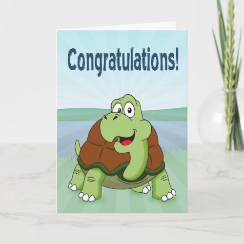 Cute Cartoon Turtle Smiling for Congratulations Card